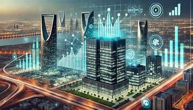 Riyadh skyline with digital growth data overlay