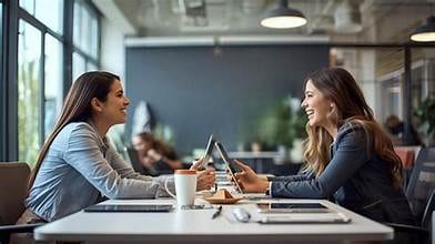 Two women having a friendly business conversation over coffee